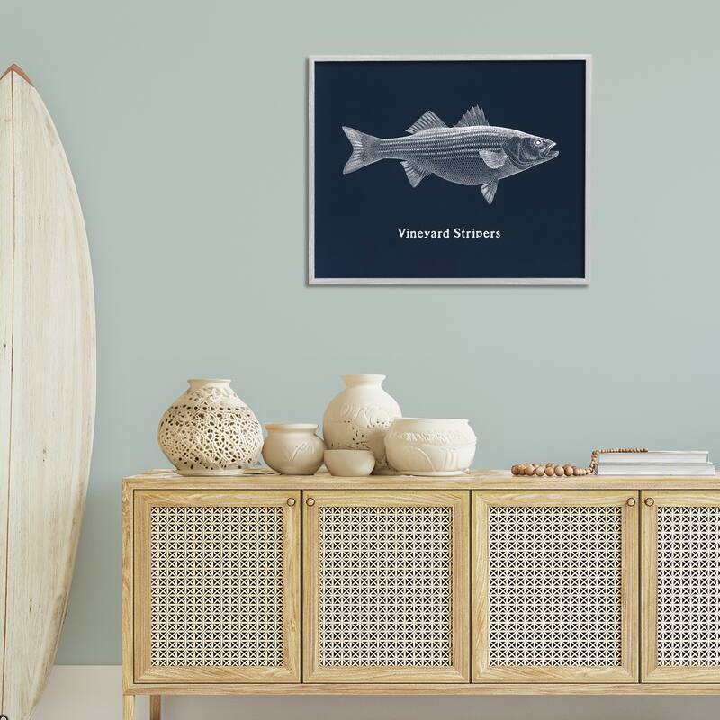 Stupell Vineyard Stripers Fish Framed Giclee Art Design By Phillipa Katz