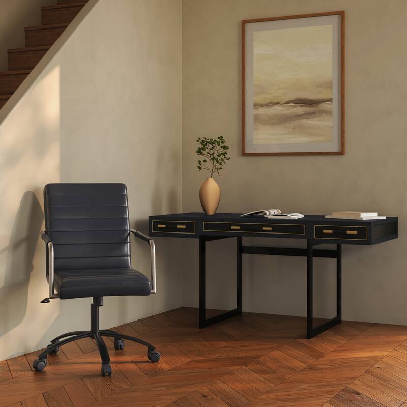 NADAAL STUDIOS Vaughn Desk, Solid Oak Frame, Vegan Shagreen Upholstery, Black
