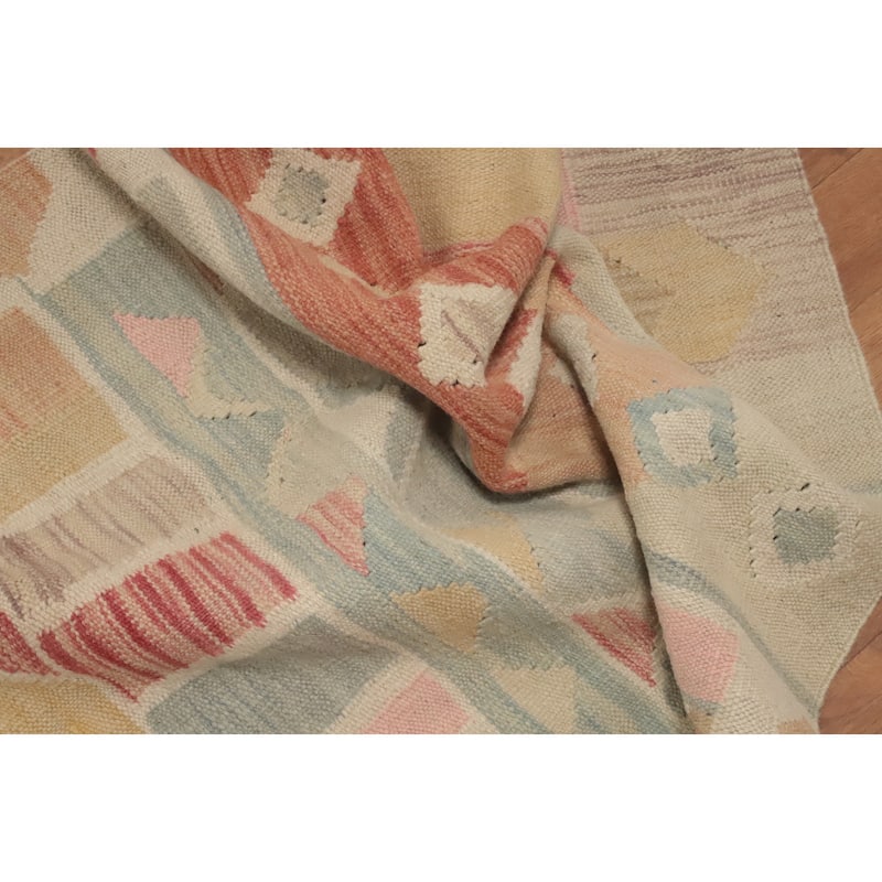 Hand Woven Oriental 100% Wool Carpet Southwestern Tribal Multi-Colored Kilim Runner Rug - 12' 1'' X 2' 7''