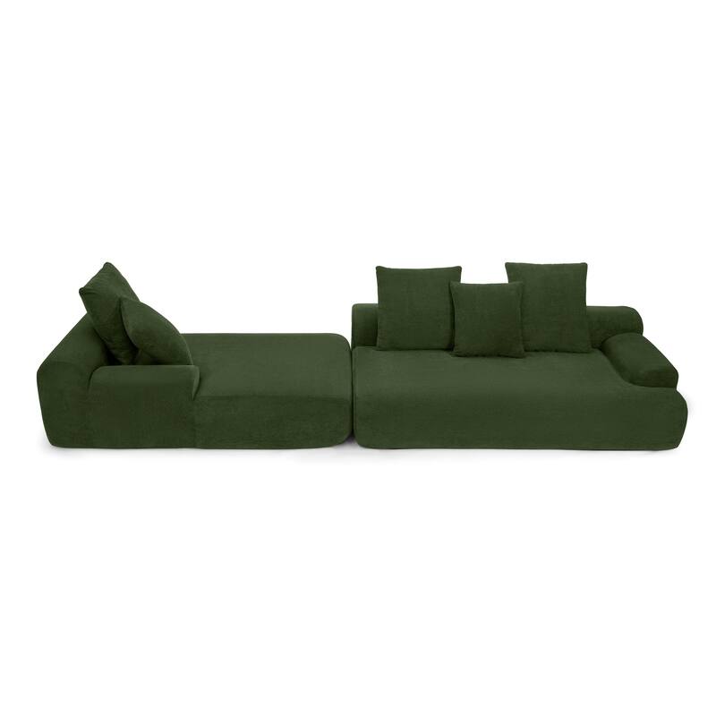 Modular L-Shaped Sectional Sofa with Chaise Lounge, Velvet Cloud Upholstered Floor Sofa, Compressed Sofa with Pillows聽