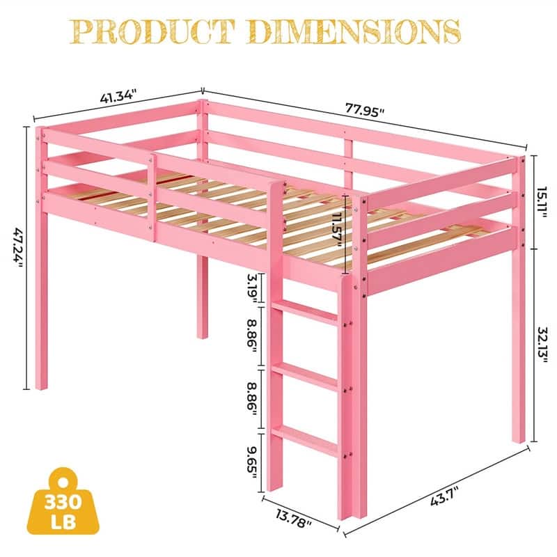 Solid Wood Toddler Platforms Loft Bed Twin Size With Stairs