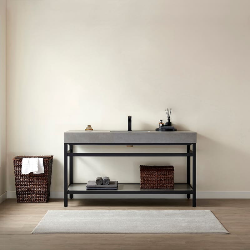 Funes 60" Single Vanity, Metal Support with Stone Top without Mirror - 60''x22''