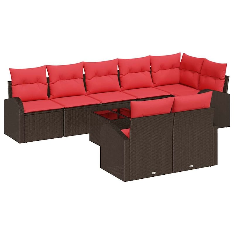 vidaXL 8/9 Garden Sofa Set with Cushions Black/Brown/Grey Poly Rattan - 113.8 x 48.8 x 27.2