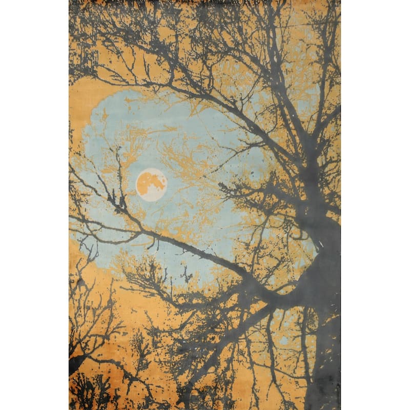 Hand Knotted Oriental Viscose Silk Carpet Modern Pictorial Multi-Colored Abstract Area Rug - 7' 9'' X 5' 6''