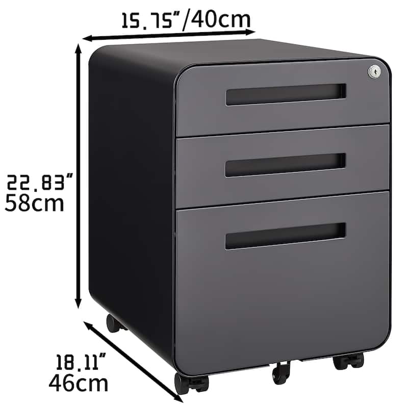 Anmytek 3 Drawer Mobile Filing Cabinet Cold Rolled Steel Anti Tilt 5 Wheel Modern Simple Style