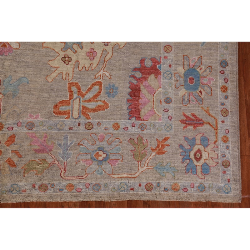 Hand Knotted Oriental 100% Wool Carpet Transitional All-Over Beige & Ivories Oushak Area Rug - 9' 10'' X 8' 5''