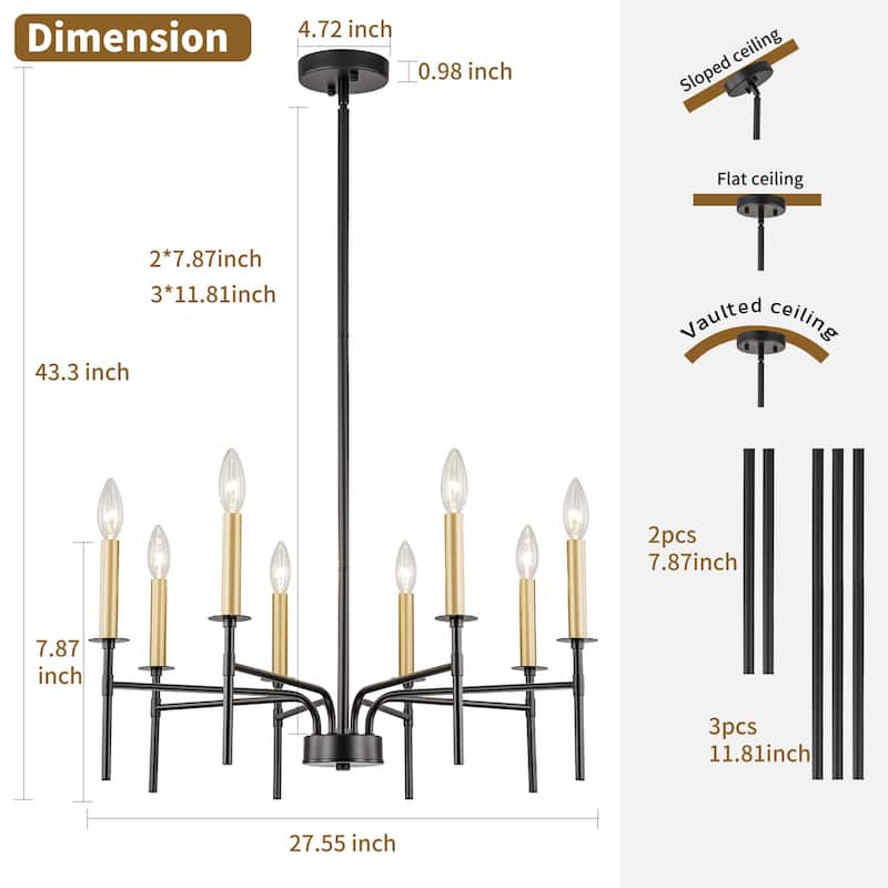 Starsky 8-Light 27'' Traditional Classic Candle Farmhouse Chandelier