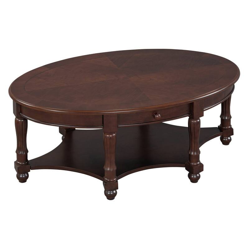 Vintage 45" Oval Coffee Table with Drawer and Storage Shelf, Elegant French Country Living Room Accent Table