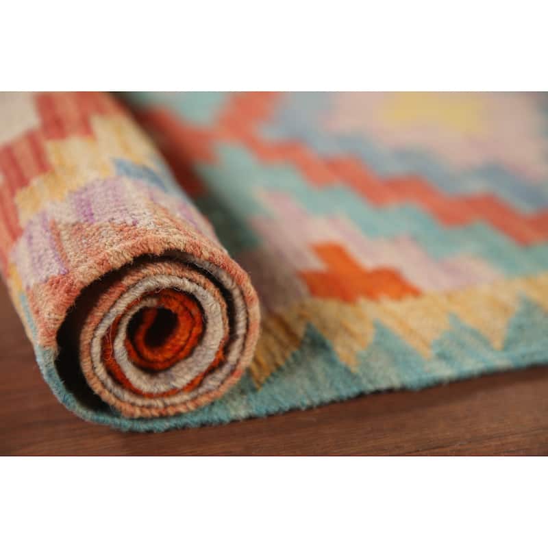 Reversible Kilim Rug Hand-Woven Foyer Wool Carpet - 3'3"x 4'11"