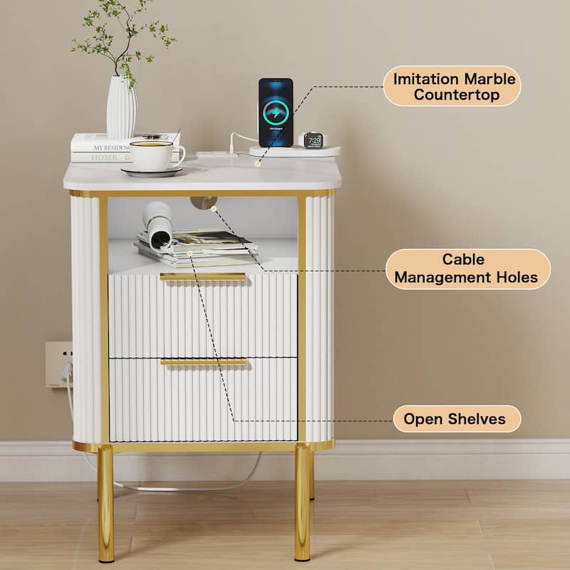 Modern Nightstands with Charging Station & USB Ports Bedside Bed Tables for Bedrooms