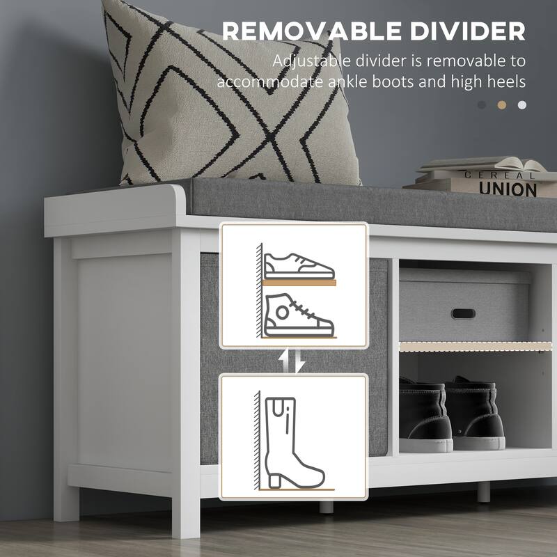 Shoe Bench with Cushion,Storage Bench for Entryway with Padded Seat,2 Drawers and Adjustable Shelf for Hallway