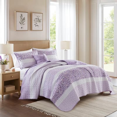 4 PCS King/Cal King Seersucker Quilt Set with Throw