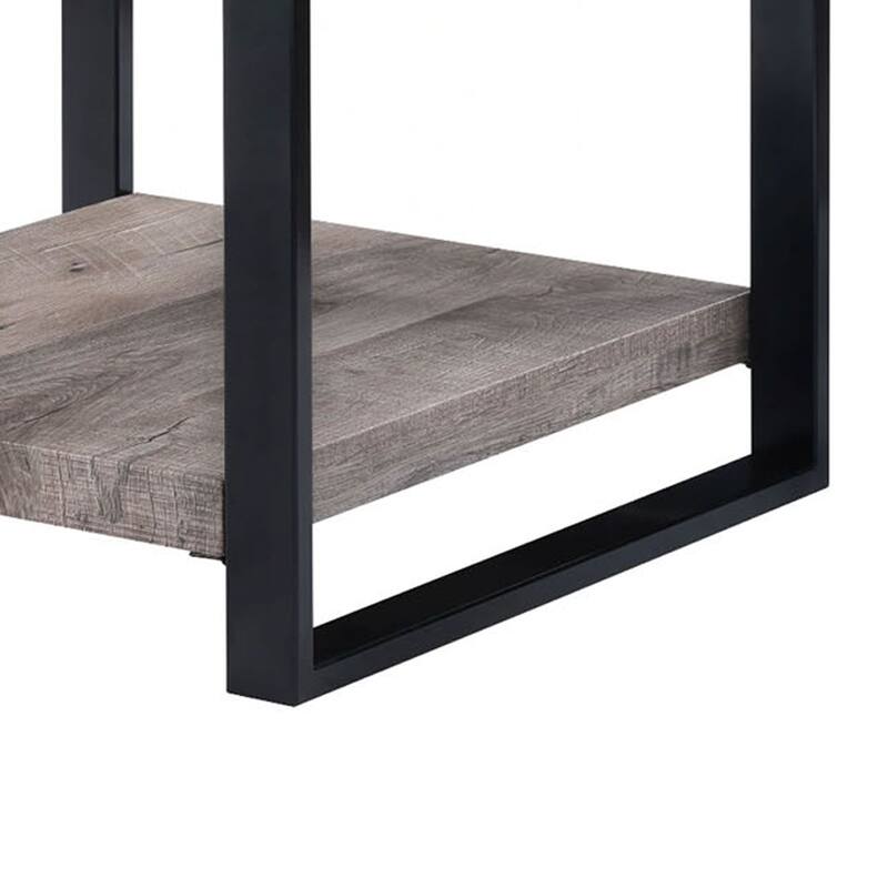 Mils Side End Table, 24 Inch, Gray Square Wood Top, Black Metal Legs