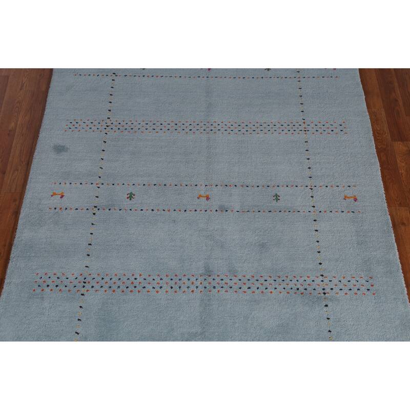 Light Blue Tribal Gabbeh Indian Rug Handmade Wool Carpet - 4'8" x 6'5"