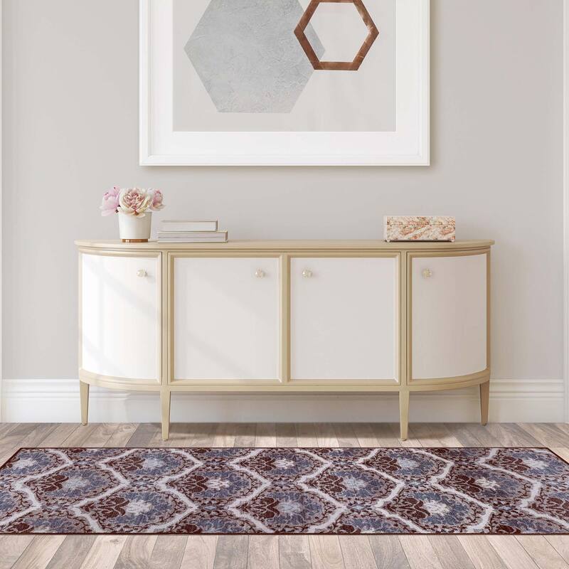 Superior Chloe Floral Damask Non-Slip Washable Indoor Runner or Area Rug - 2' 7" x 6' - Chocolate