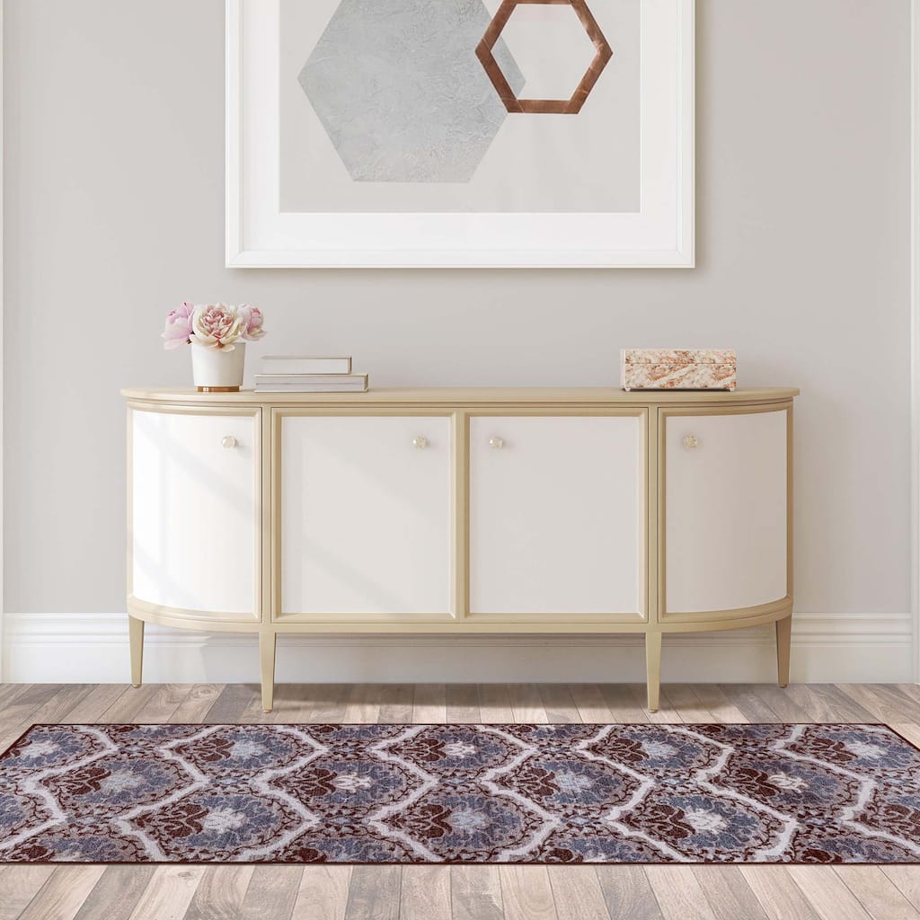 Superior Chloe Floral Damask Non-Slip Washable Indoor Runner or Area Rug