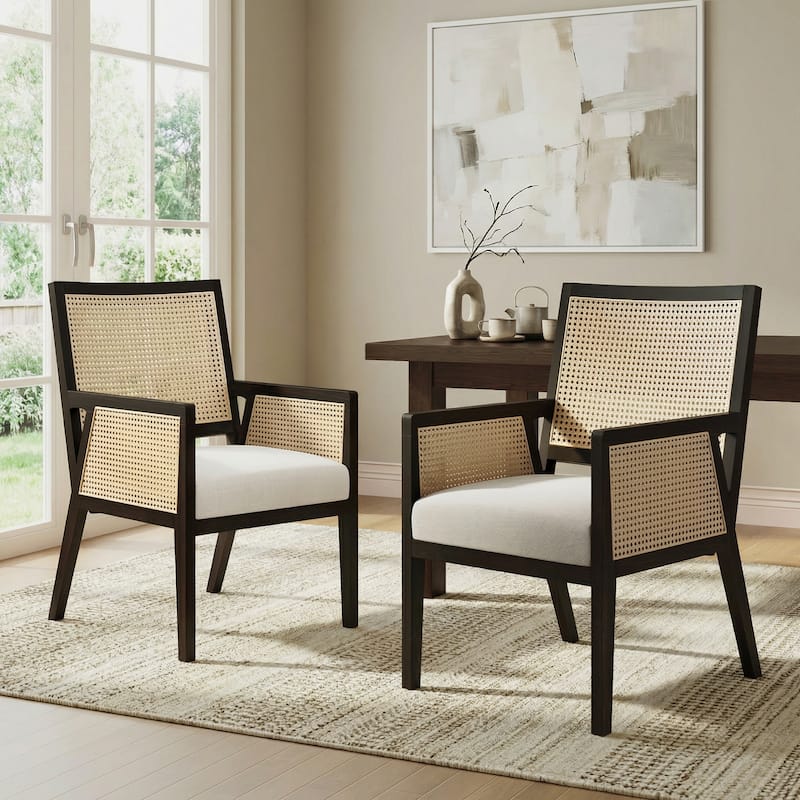 Christopher Knight Home - Set of 2 Coastal Rattan Upholstered Dining Chair with Solid Rubber Wood Frame
