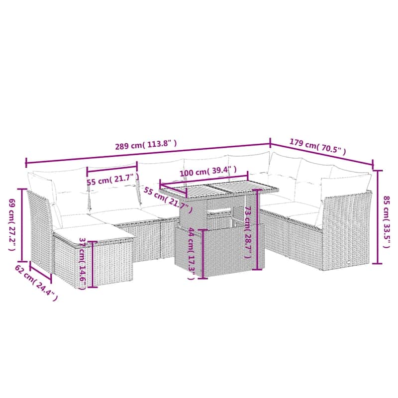 vidaXL Garden Sofa Set Black - 21.7 x 39.4 x 28.7