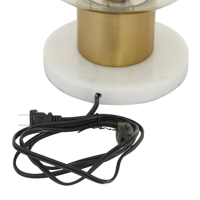 Metal Room Table Lamp with Clear Dome Shaped Shade and Marble Base - Gold - Roche River Decor
