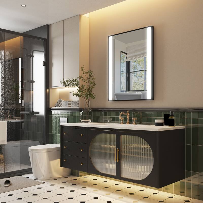 36"H Wall Mounted Bathroom Rectangle Framed LED Mirror With Memory Function
