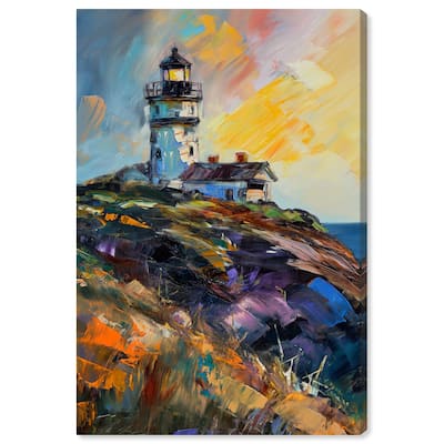 Art Remedy Colorful Lighthouse Gallery Wrapped Impressionism 1 Piece Canvas Wall Art /Monet And Van Gogh Inspired Art