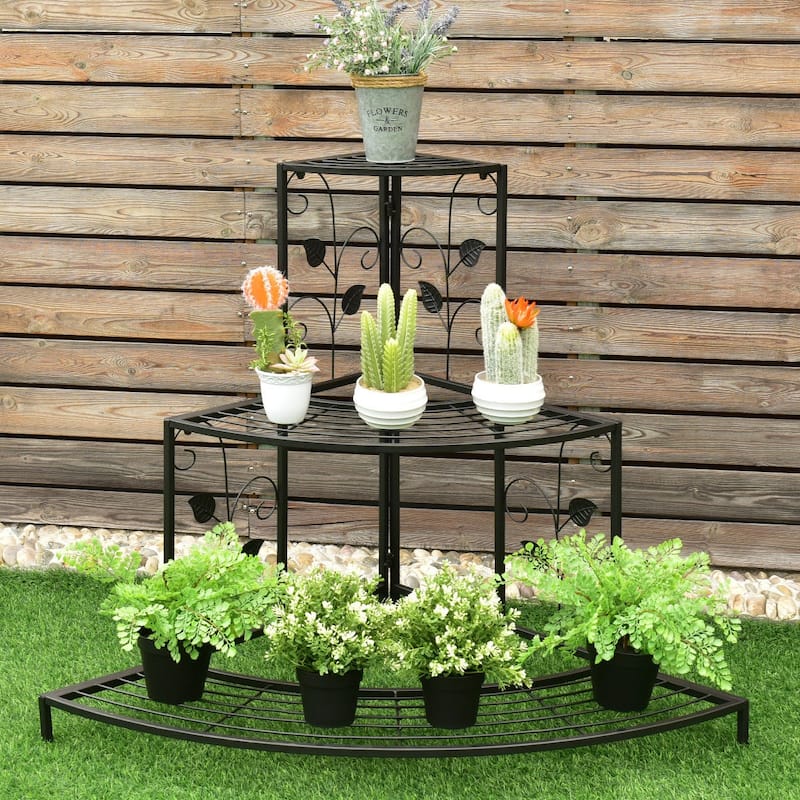 Costway 3 Tier Floral Corner Plant Stand Metal Flower Pot Rack Stair - Black