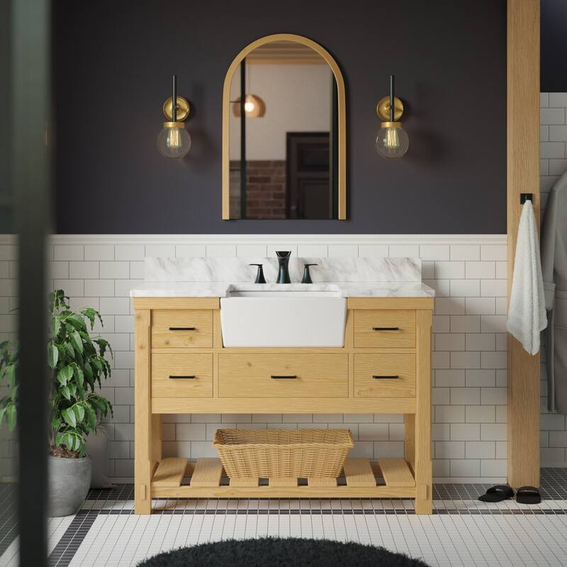 KitchenBathCollection Charlotte 48" Farmhouse Bathroom Vanity with Carrara Marble Top