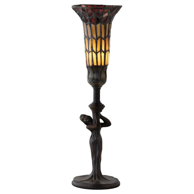 15" High Stained Glass Pond Lily Nouveau Lady Accent Lamp - N/A - Multi