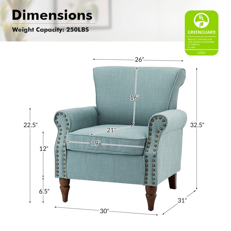Nyctelius Upholstered Comfy Accent chair with Turned Wooden Legs and Nailhead Trim Set of 2 by HULALA HOME
