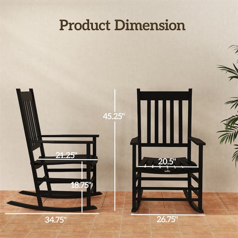 Poplar Wood Outdoor Rocking Chair with Slatted Design - 26.75" W x 34.75" D x 45.25" H