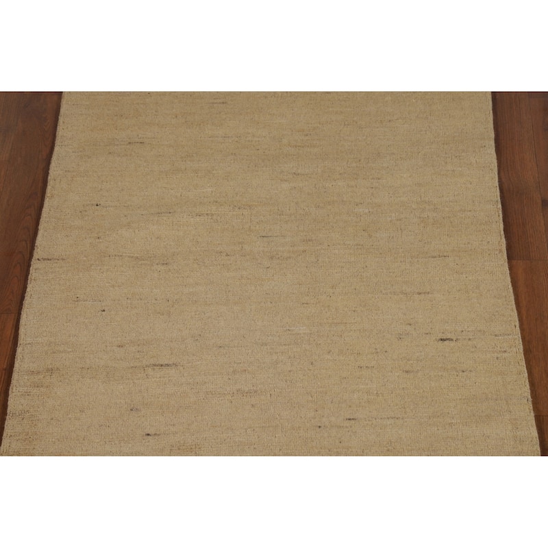 Beige Gold Gabbeh Oriental Runner Rug Hand-Knotted Wool Carpet - 3'0" x 7'6"