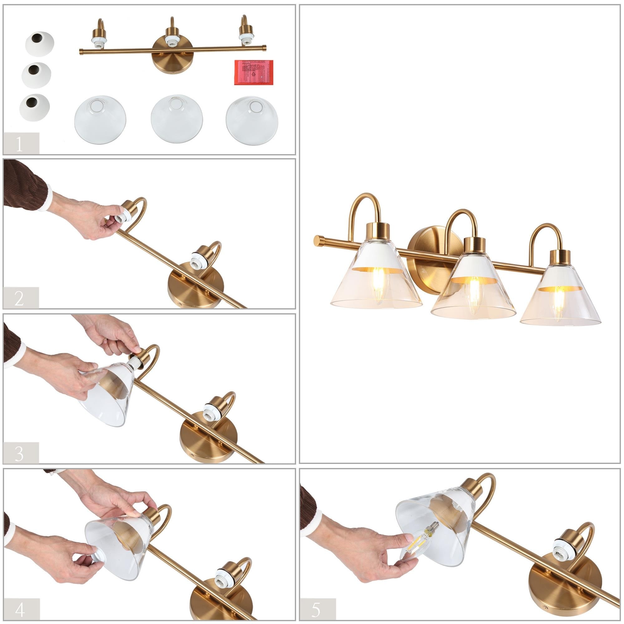 Seticy Modern Transitional Gold 3-Light Bathroom Vanity Lights