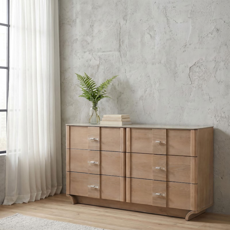 Leanne 6-drawer Sinter Stone Top Dresser Cabinet Light Oak - Light Oak - Dresser