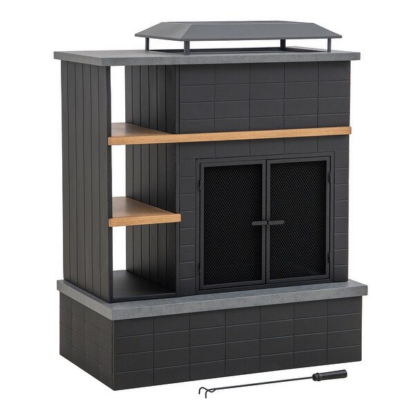 Outdoor Fireplace Wood Burning with Chimney Matte Black Outdoor
