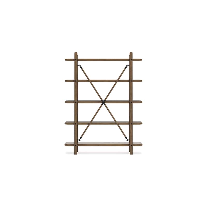 Rohan Bookcase w 5 Display Shelves, Brown Wood X Cross Back, 71 Inch