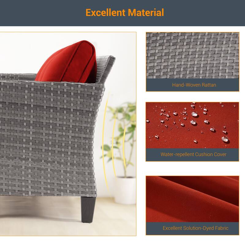 Livoosun 8 Pieces Patio Sofa with 28'' Fire Table Set, PE Wicker, Wide Armrests High Back Sofa Chair Design for Lawn, Patio