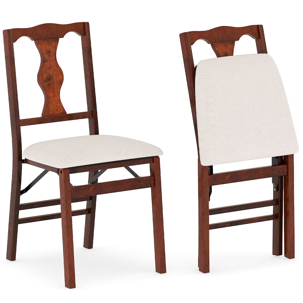 Gymax Set of 2 Folding Dining Chairs w/Rubber Wood Frame Soft Padded