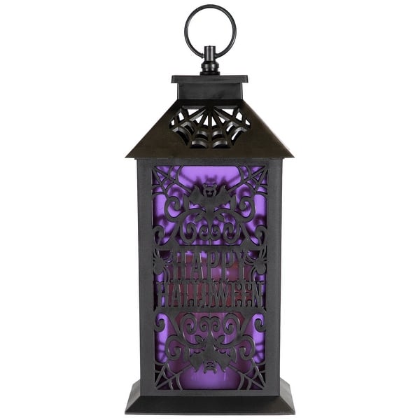 slide 2 of 6, LED LIghted Bats "Happy Halloween" Candle Lantern - 11" - Black