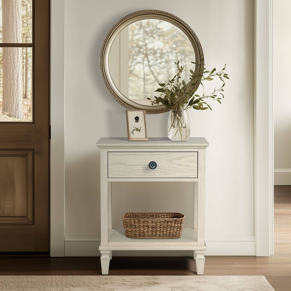 Roomfitters Victoria Nightstand, French Inspired Bedside Table with Storage Drawer and Open Shelf