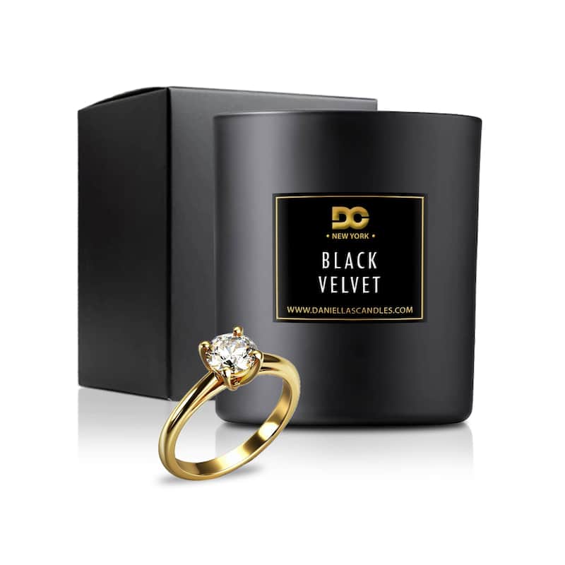 DANIELLA'S CANDLES Black Velvet Scented Jewelry Candle - Men's Ring Size Adjustable