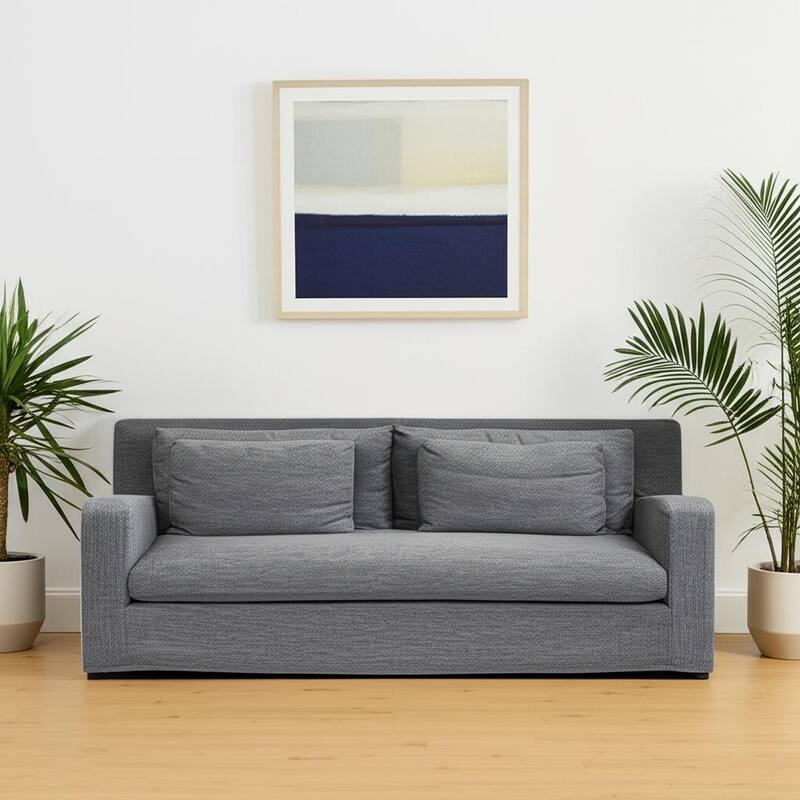 HomeRoots 93" Dark Gray Slipcovered Fabric Sofa With Toss Pillows - Gray