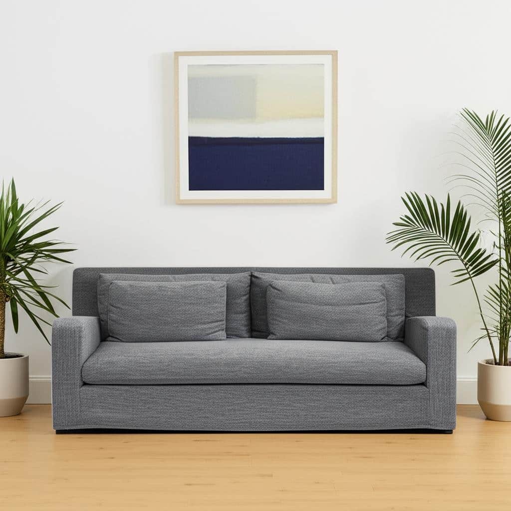 HomeRoots 93" Dark Gray Slipcovered Fabric Sofa With Toss Pillows