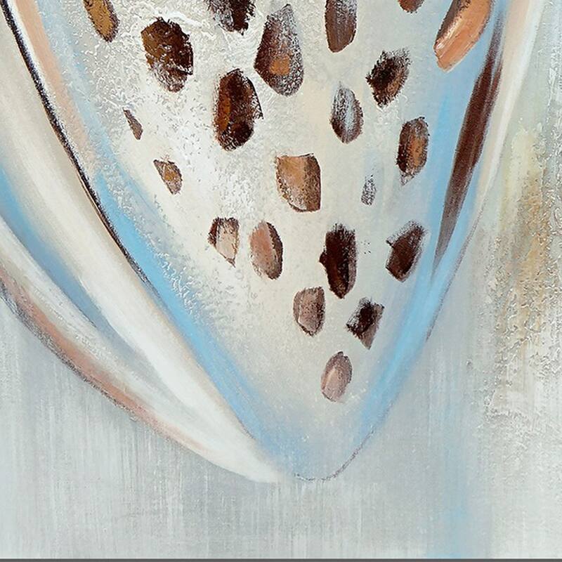 30 x 39 Hand Painted Dotted Sea Conch, Resin Coated, Warm Orange and Blue - Orange, Blue, White