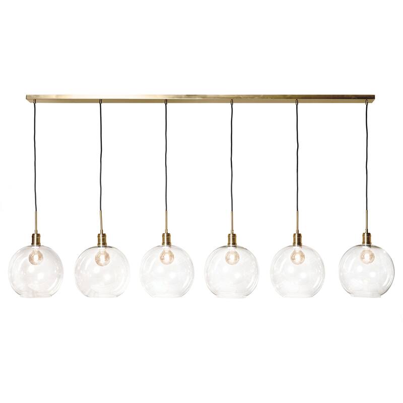 Harp & Finial Luca Pendant with Clear Glass Globes - Large 71 inches - Polished Brass