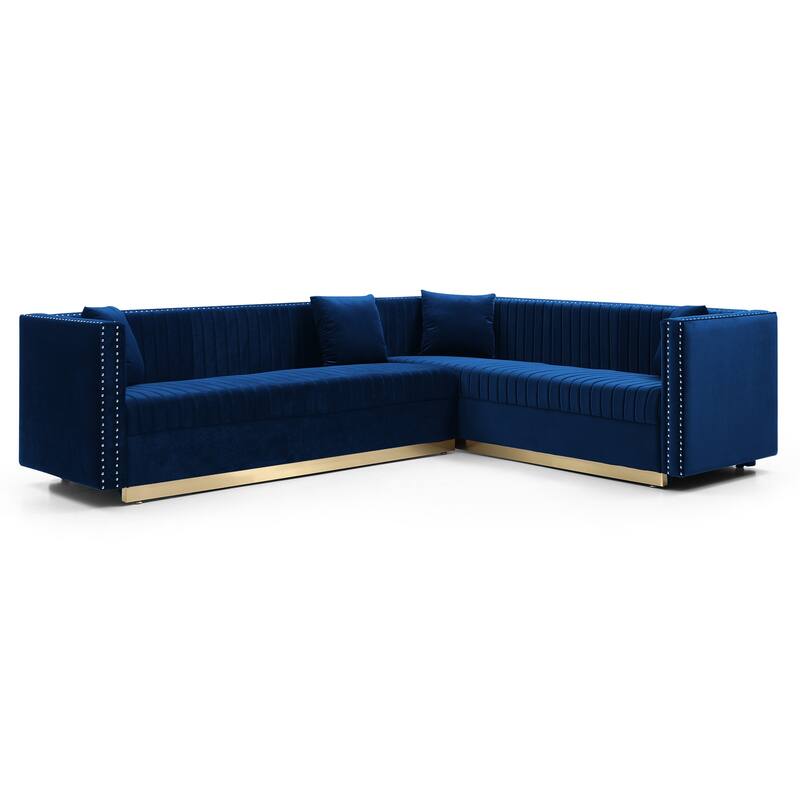 Contemporary Vertical Channel Tufted Velvet Sectional Sofa Modern