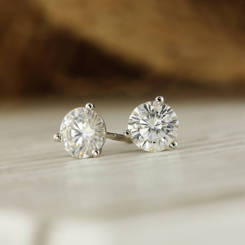 Auriya 1ctw Round Moissanite Stud Earrings 14k Gold Martini-set - 5 mm