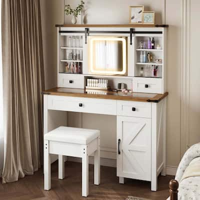 Costway Farmhouse Vanity Desk with Sliding Mirror Makeup Vanity Table - See Details