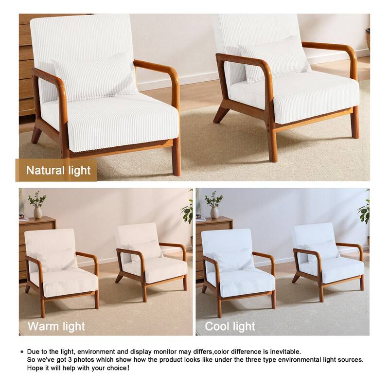 25" W Mid Century Upholstered Wood Accent Chair with Pillow set of 2