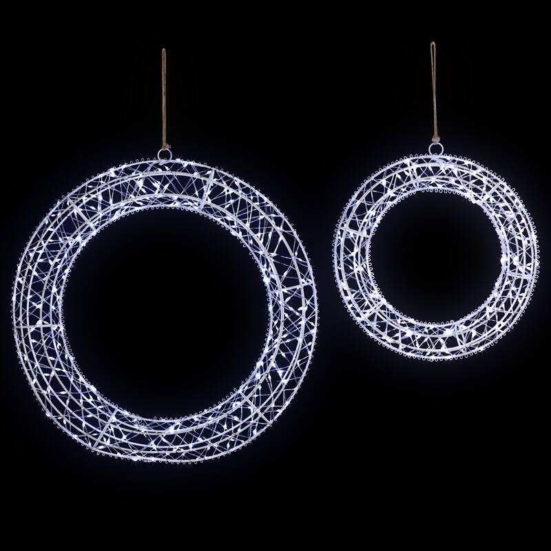 LED Lighted Hanging Christmas Wreath Decorations - 18" - Set of 2 - Cool White