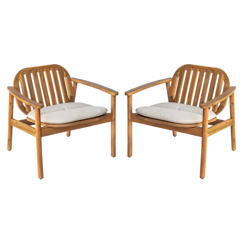 Christopher Knight Home- Alex Outdoor Acacia Wood Club Chair With Cushion(Set of 2) - Teak Finish+Beige Cushion